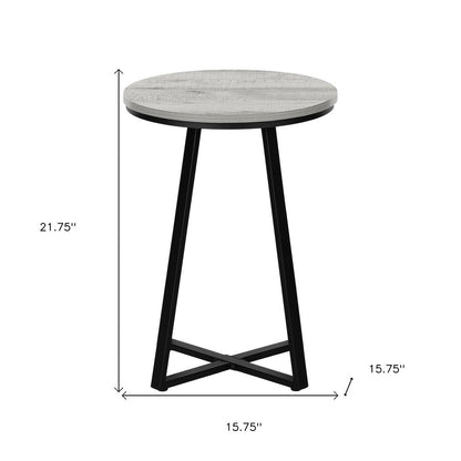 22" Gray And Black Wood And Iron Round Cross Legs End Table