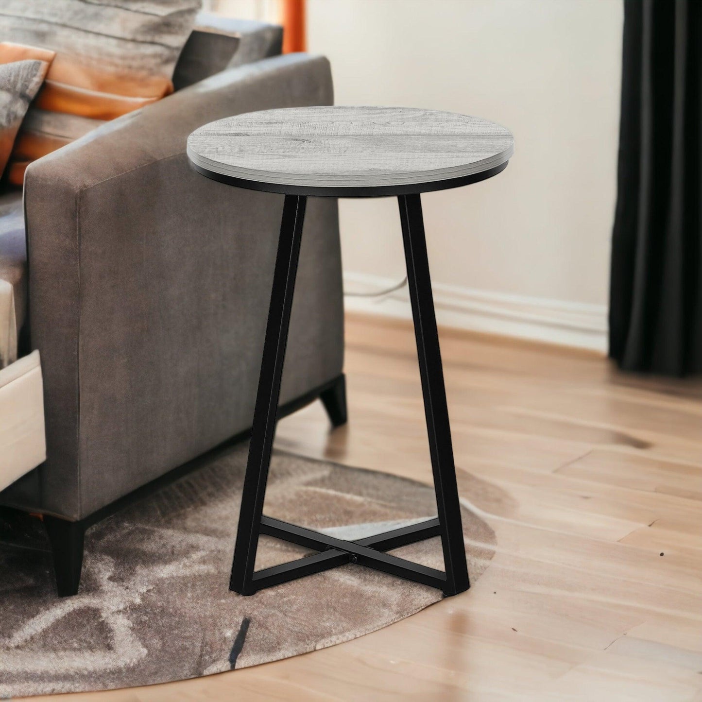22" Black And Gray Round End Table - FurniFindUSA