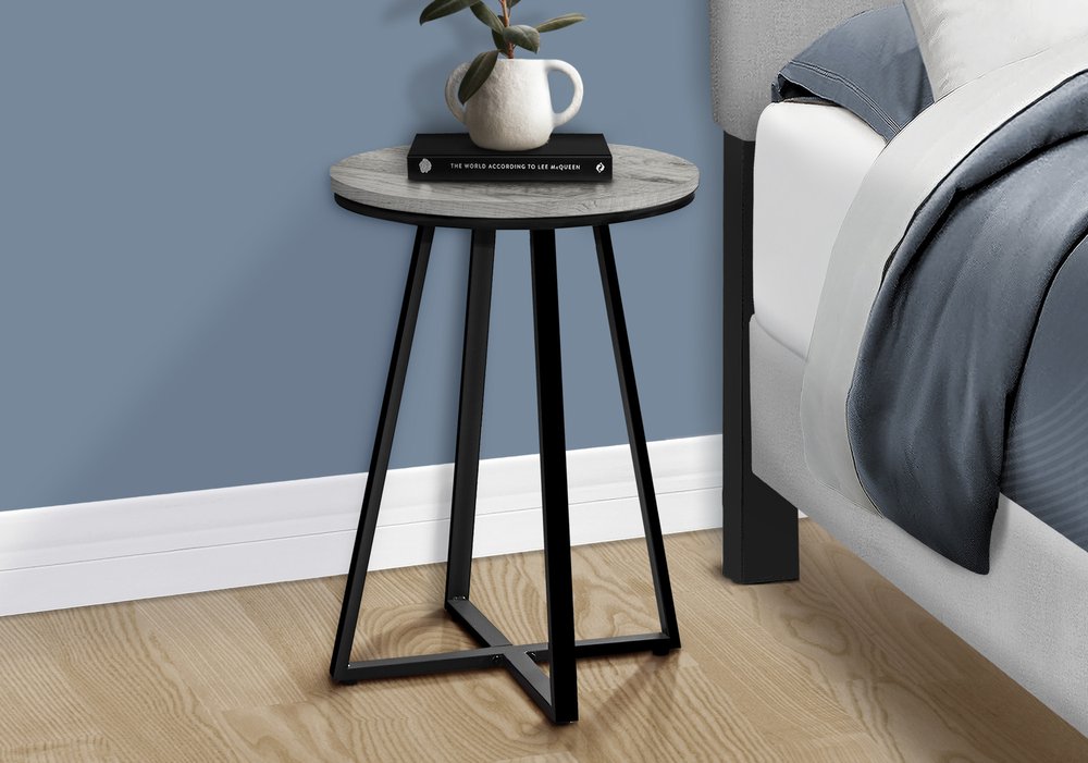 22" Gray And Black Wood And Iron Round Cross Legs End Table — view 4