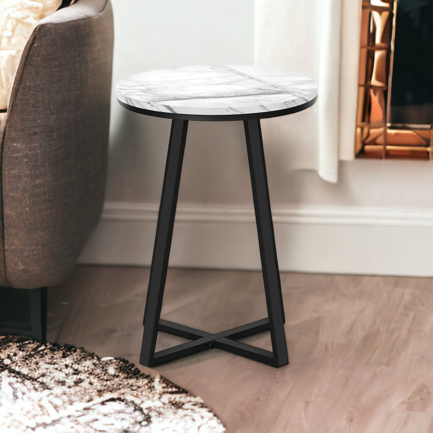 22" Black And White Round End Table