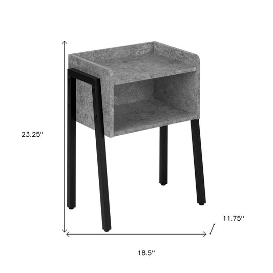23" Dark Gray And Black Wood And Iron End Table With Shelf