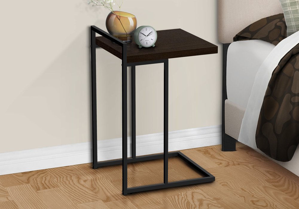27" Espresso and Black Wood and Iron End Table HomeRoots