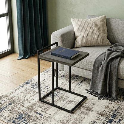 27" Gray and Black Distressed Reclaimed Wood and Iron End Table HomeRoots