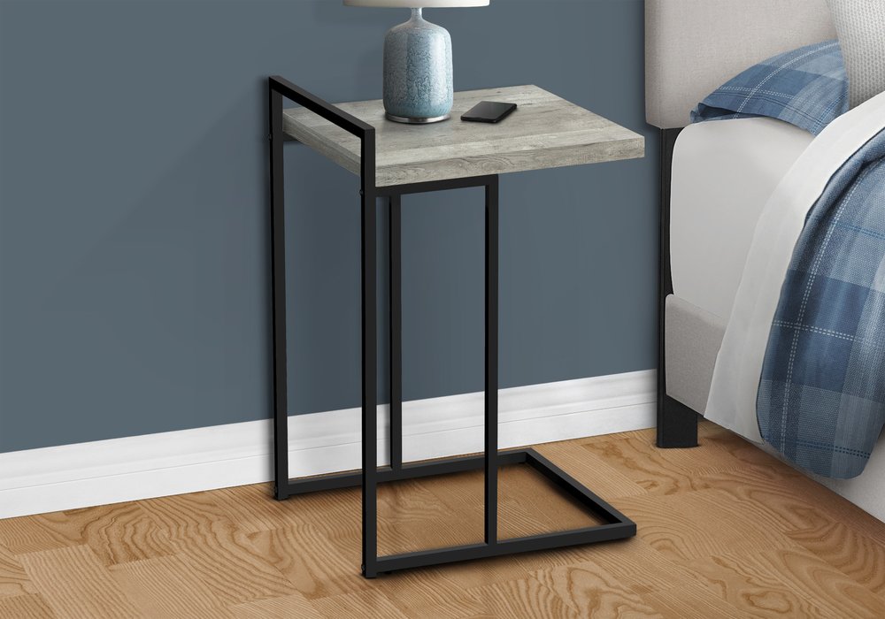 27" Gray and Black Distressed Reclaimed Wood and Iron End Table HomeRoots