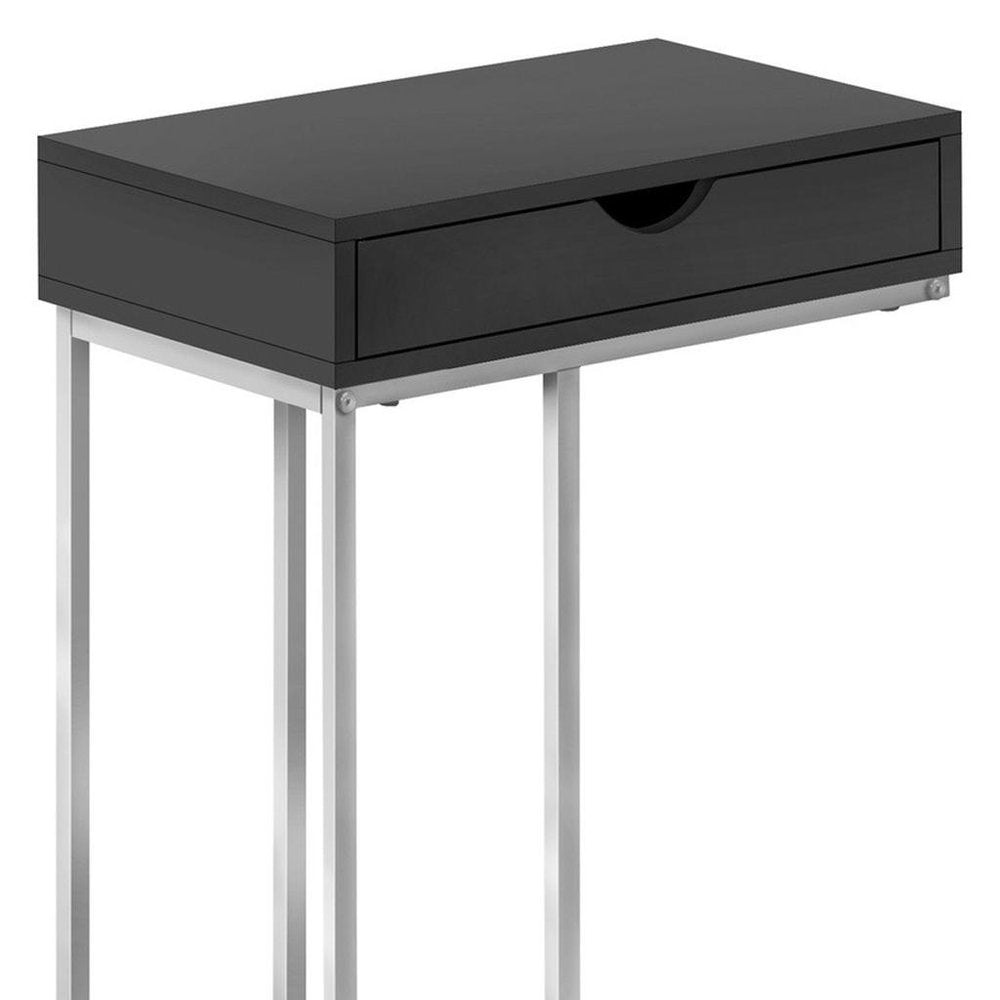 24" Black and Silver Laminate and Iron End Table With Drawer HomeRoots
