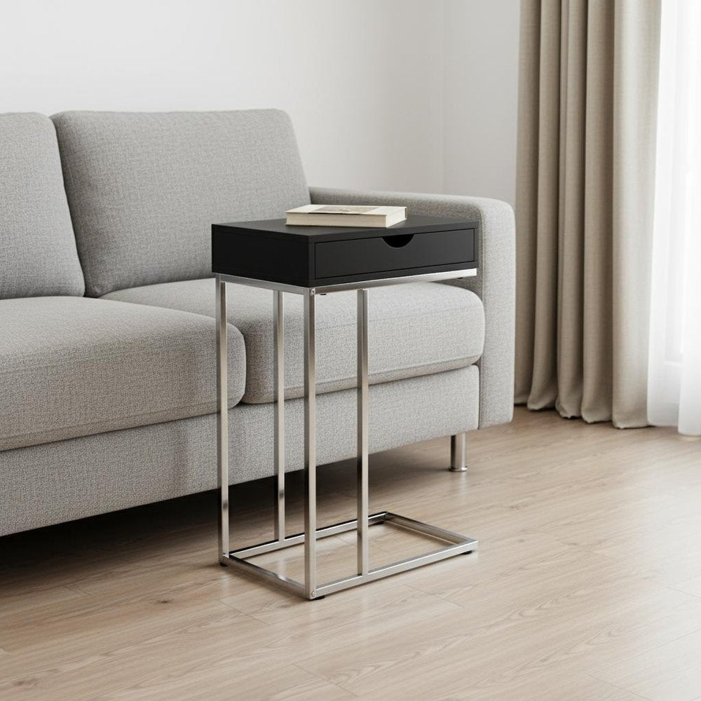 24" Black and Silver Laminate and Iron End Table With Drawer HomeRoots