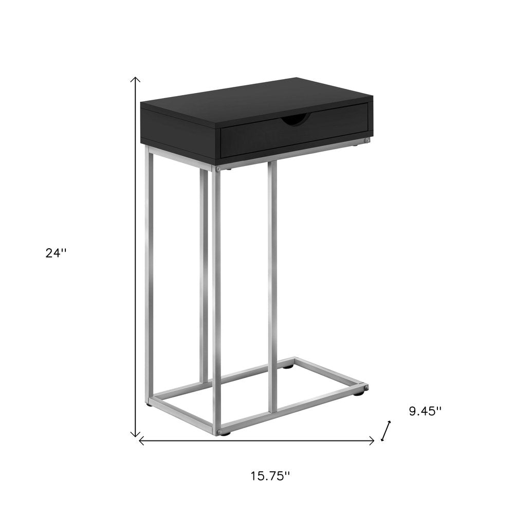 24" Black and Silver Laminate and Iron End Table With Drawer — view 6