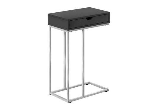 24" Black and Silver Laminate and Iron End Table With Drawer