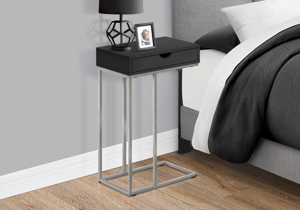 24" Black and Silver Laminate and Iron End Table With Drawer HomeRoots