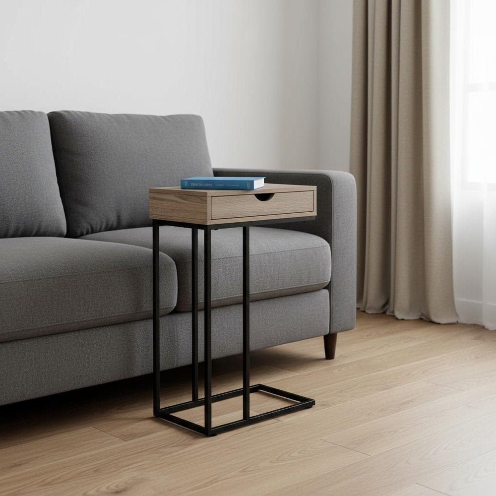 24" Black and Silver Laminate and Iron End Table With Drawer HomeRoots