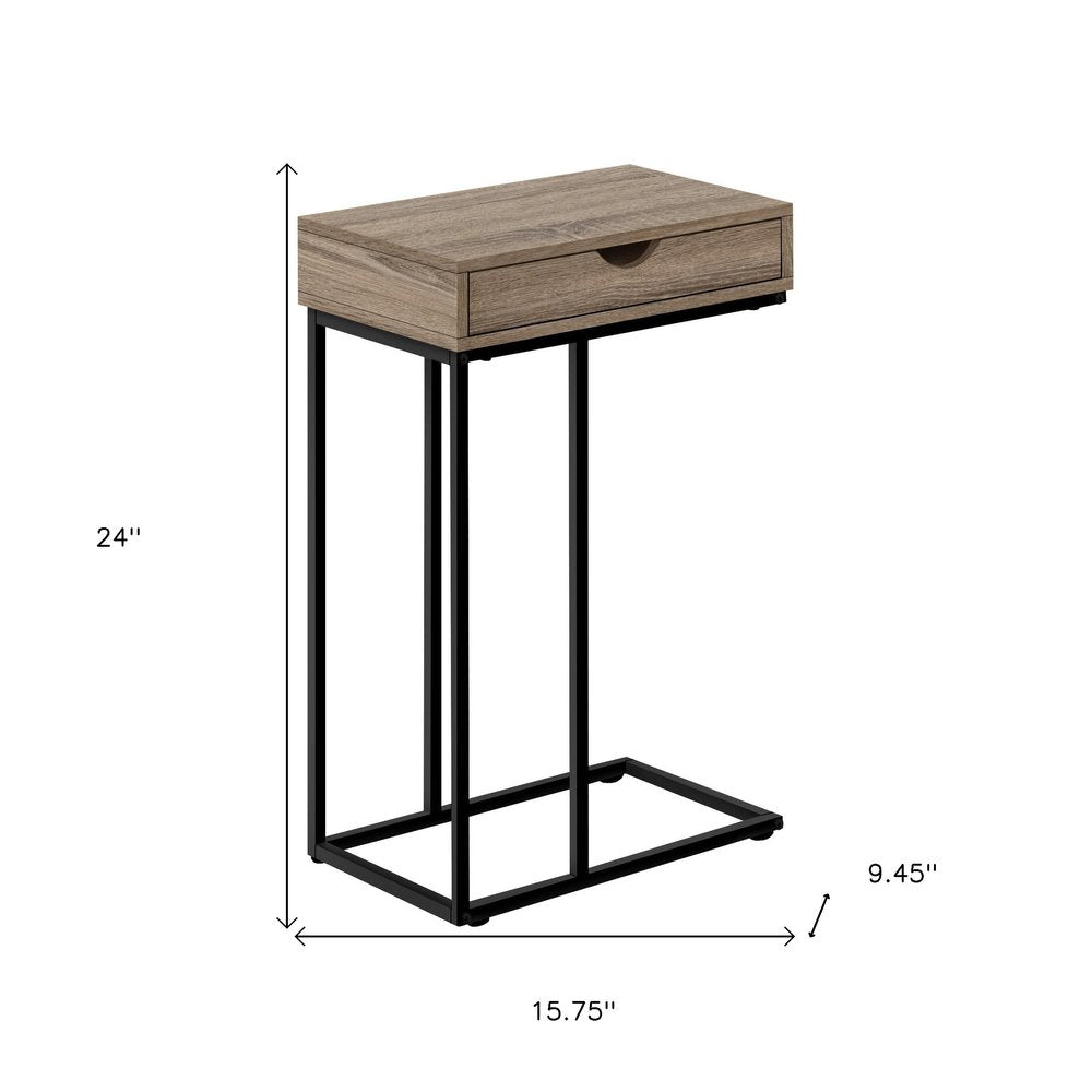24" Black and Silver Laminate and Iron End Table With Drawer — view 12