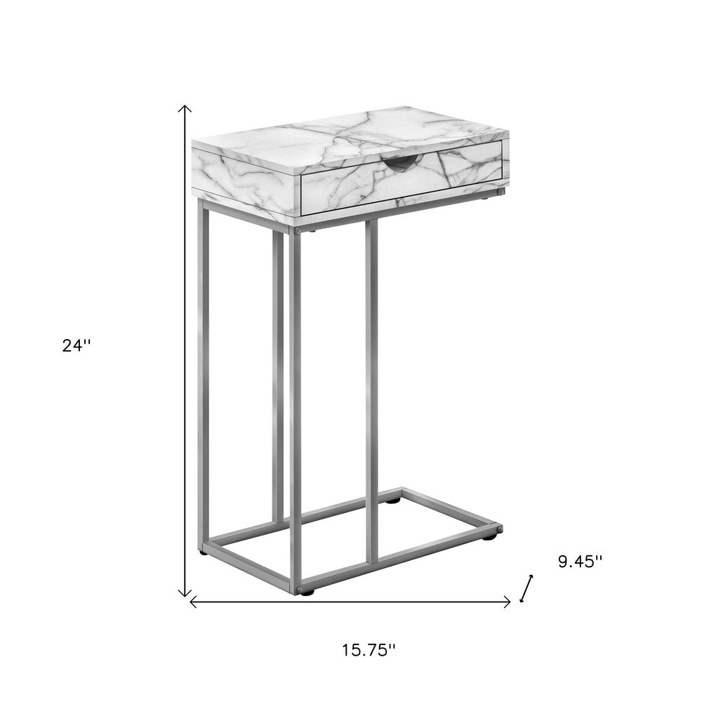 24" Black and Silver Laminate and Iron End Table With Drawer HomeRoots