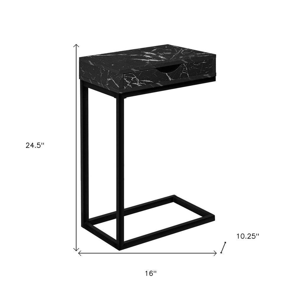 25" Brown and Black Faux Wood and Iron End Table With Drawer HomeRoots