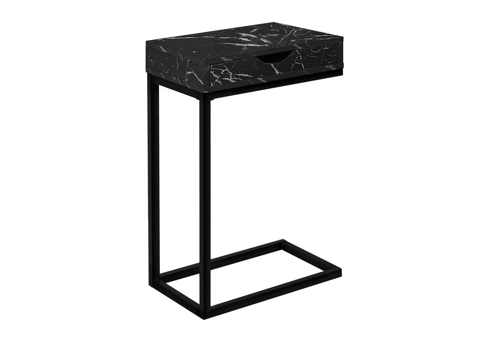 25" Brown and Black Faux Wood and Iron End Table With Drawer — view 2
