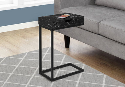25" Brown and Black Faux Wood and Iron End Table With Drawer HomeRoots