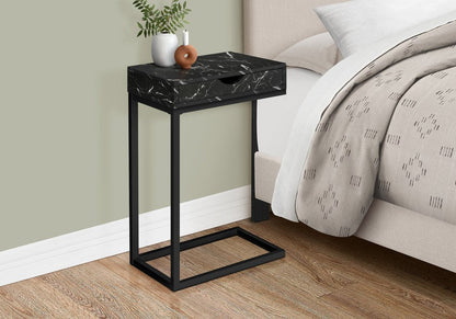 25" Brown and Black Faux Wood and Iron End Table With Drawer HomeRoots