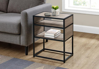 22" Black And Deep Taupe End Table With Two Shelves - FurniFindUSA