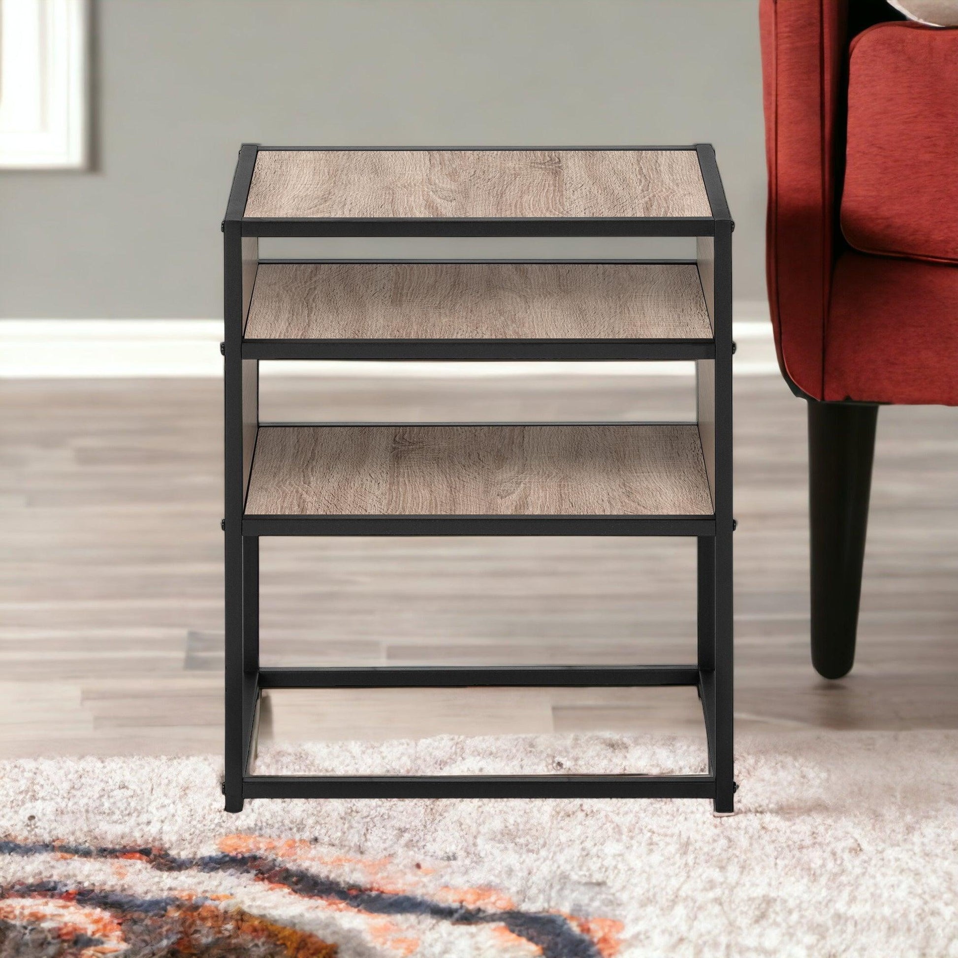 22" Black And Deep Taupe End Table With Two Shelves - FurniFindUSA