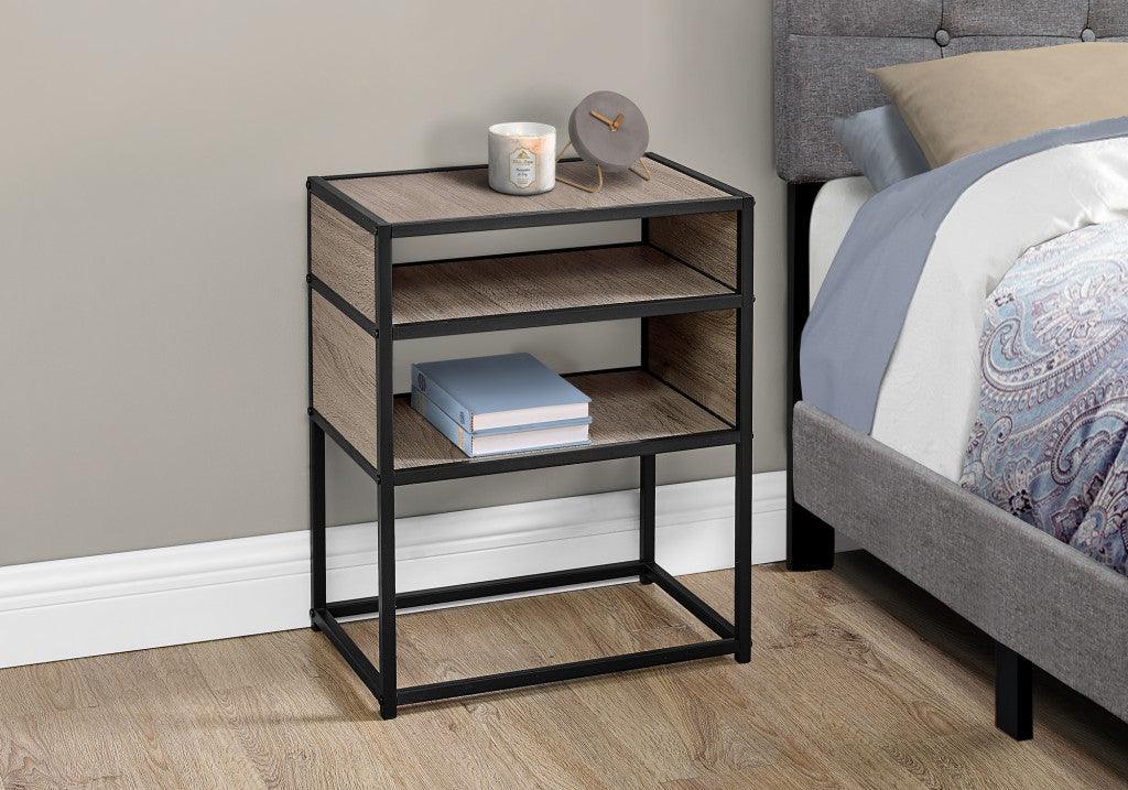 22" Black And Deep Taupe End Table With Two Shelves - FurniFindUSA