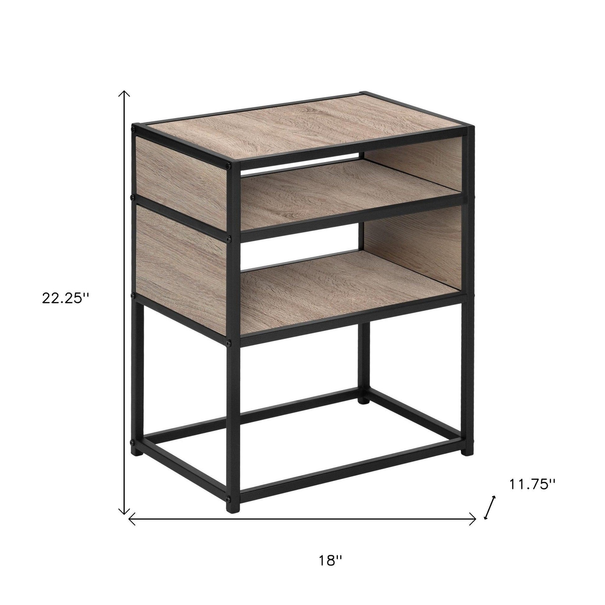 22" Black And Deep Taupe End Table With Two Shelves - FurniFindUSA