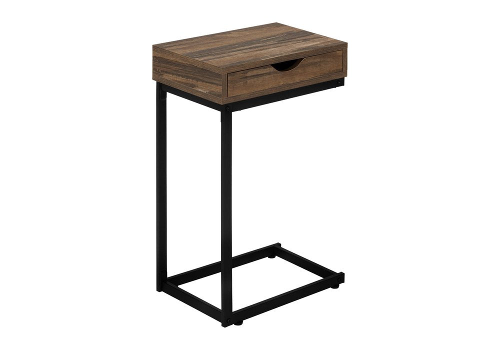 25" Brown and Black Faux Wood and Iron End Table With Drawer HomeRoots