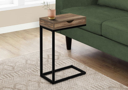 25" Brown and Black Faux Wood and Iron End Table With Drawer HomeRoots