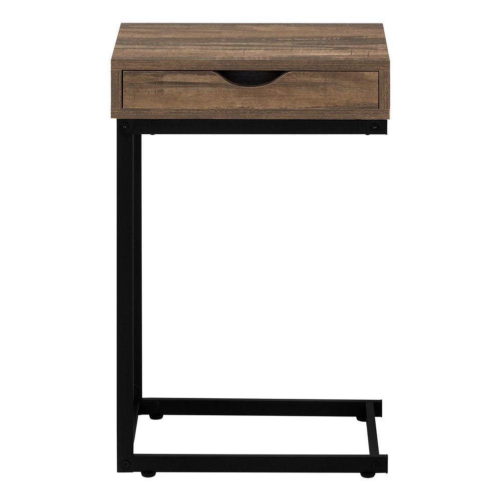 25" Brown and Black Faux Wood and Iron End Table With Drawer — view 13