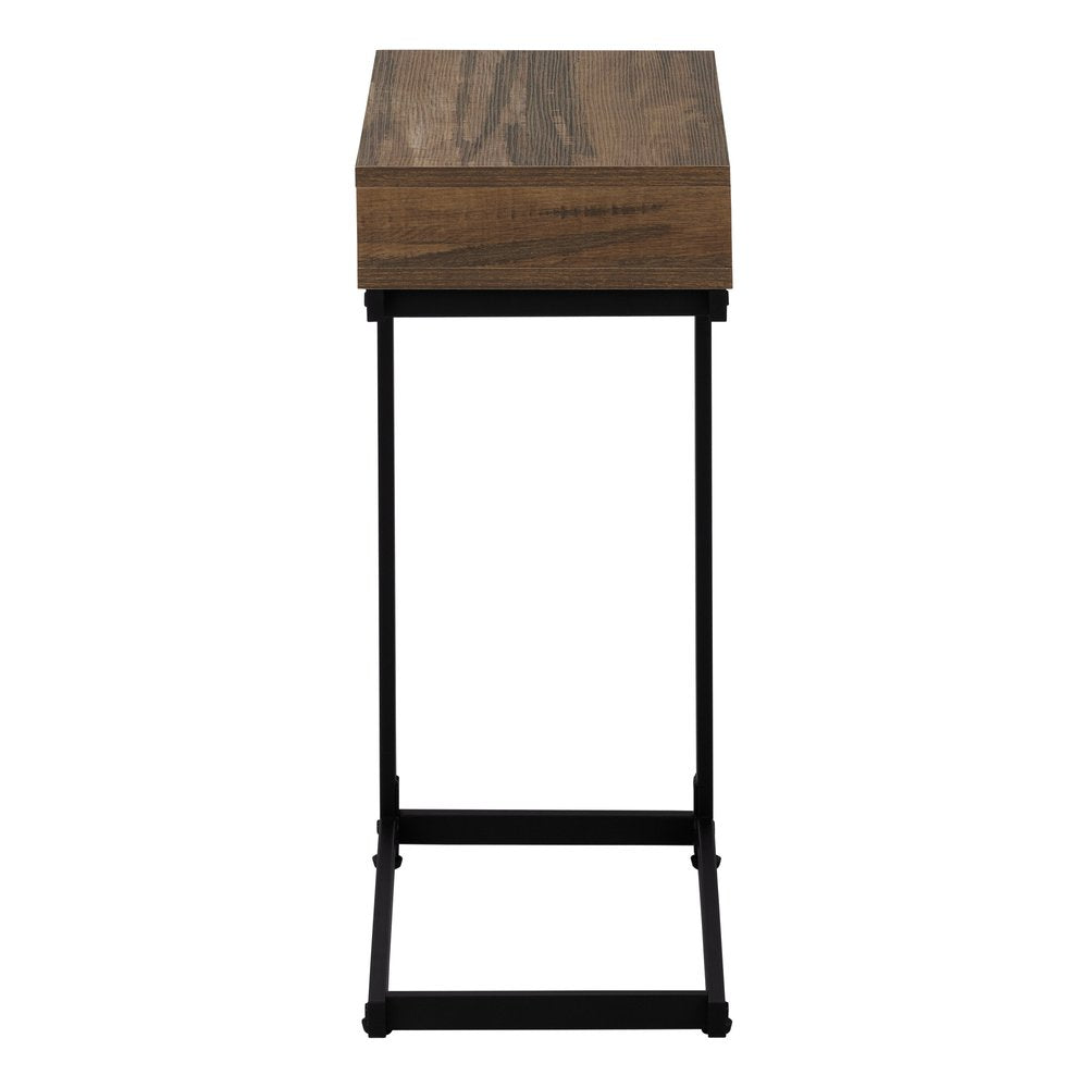 25" Brown and Black Faux Wood and Iron End Table With Drawer HomeRoots