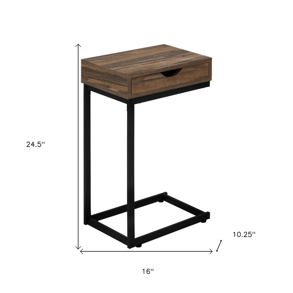 25" Brown and Black Faux Wood and Iron End Table With Drawer HomeRoots