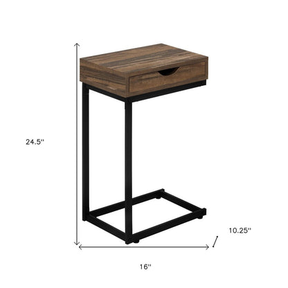25" Brown and Black Faux Wood and Iron End Table With Drawer HomeRoots