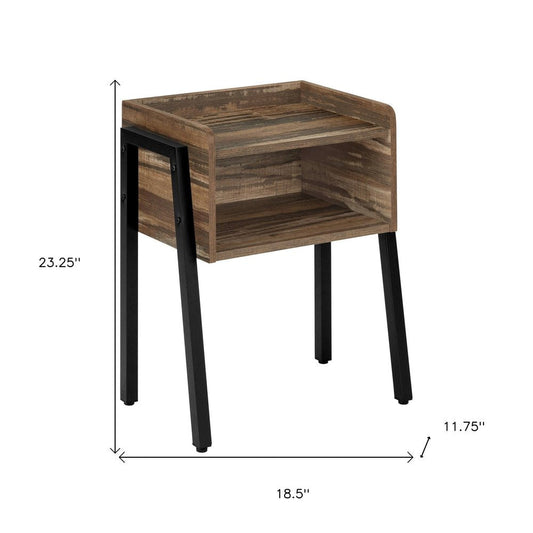 23" Brown And Black Wood And Iron End Table With Shelf