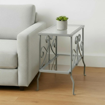 22" Silver And Clear Metal And Tempered Glass End Table With Shelf HomeRoots