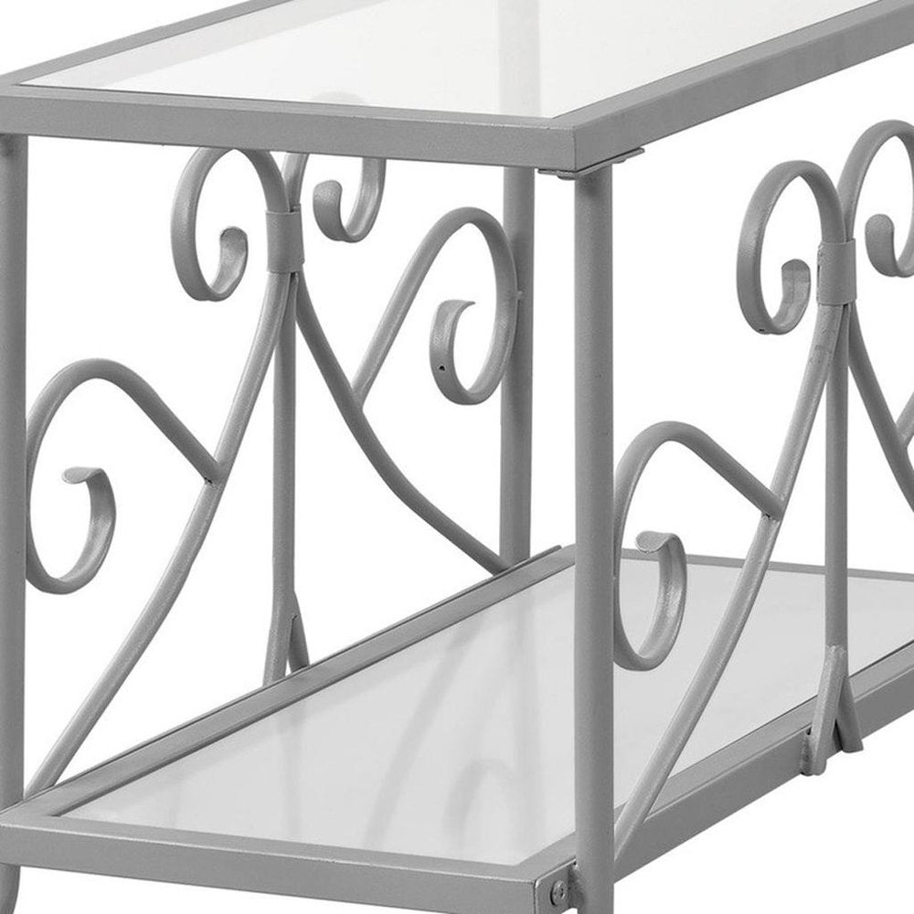22" Silver And Clear Metal And Tempered Glass End Table With Shelf HomeRoots