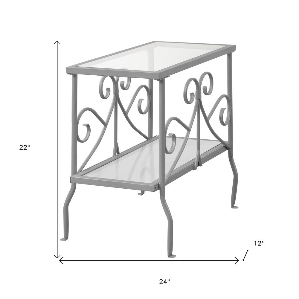22" Silver And Clear Metal And Tempered Glass End Table With Shelf HomeRoots