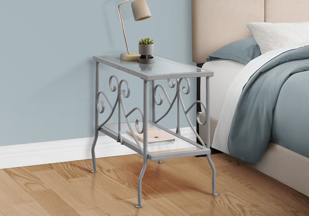 22" Silver And Clear Metal And Tempered Glass End Table With Shelf HomeRoots