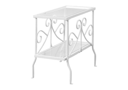 22" White And Clear Metal And Tempered Glass End Table With Shelf HomeRoots