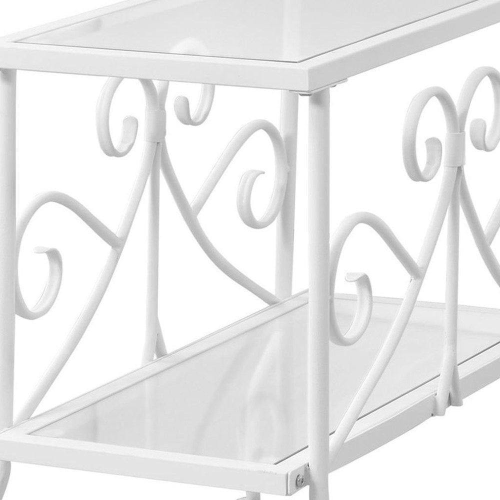 22" White And Clear Metal And Tempered Glass End Table With Shelf HomeRoots