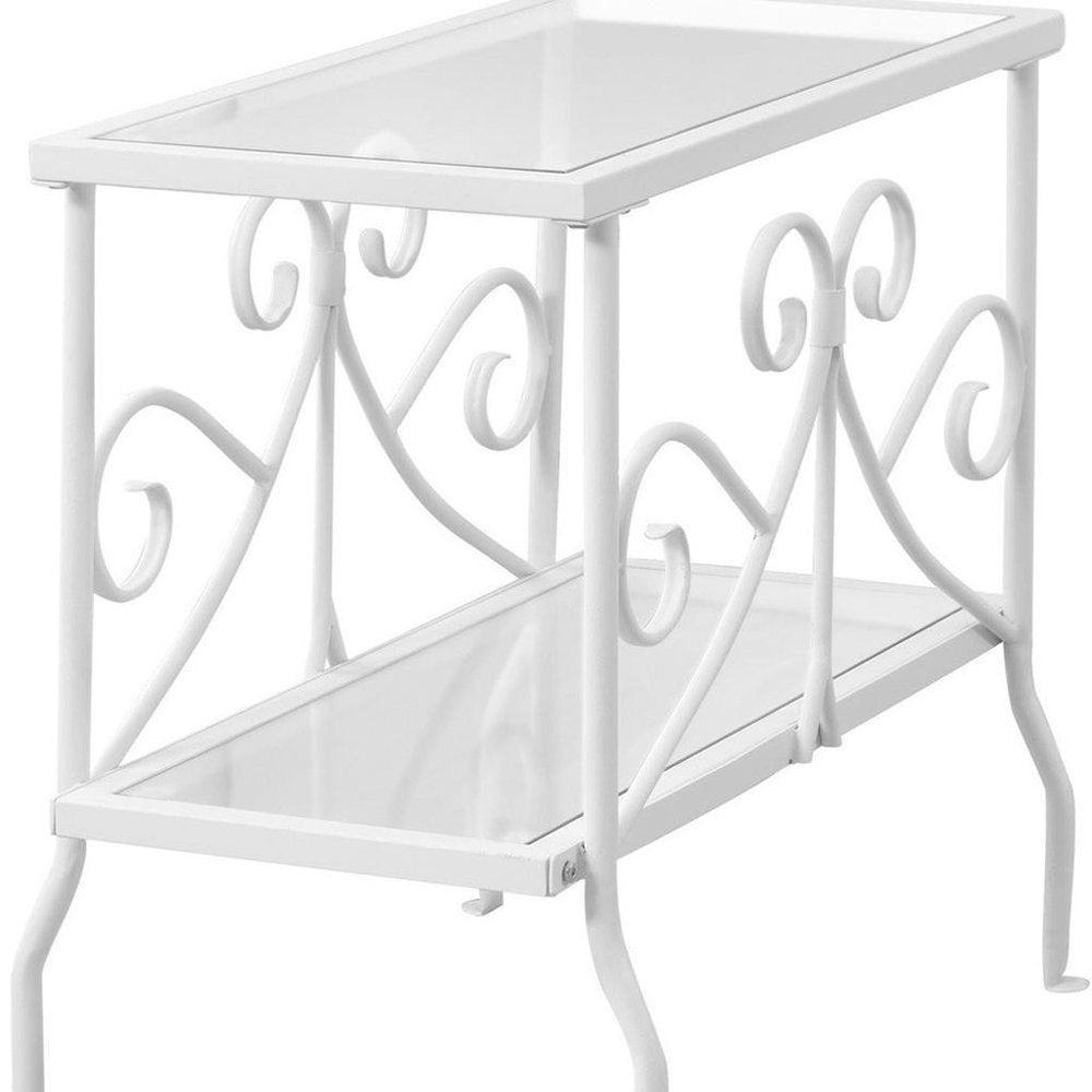 22" White And Clear Metal And Tempered Glass End Table With Shelf — view 4