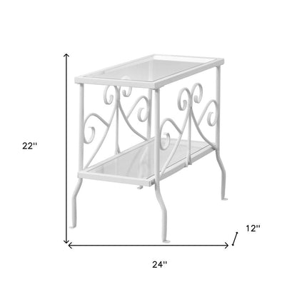 22" White And Clear Metal And Tempered Glass End Table With Shelf HomeRoots