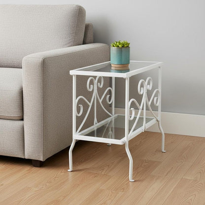 22" White And Clear Metal And Tempered Glass End Table With Shelf HomeRoots