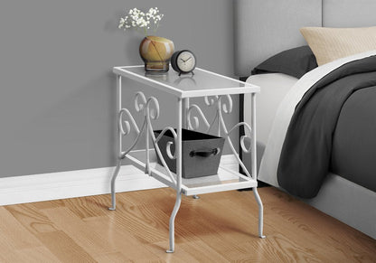 22" White And Clear Metal And Tempered Glass End Table With Shelf HomeRoots