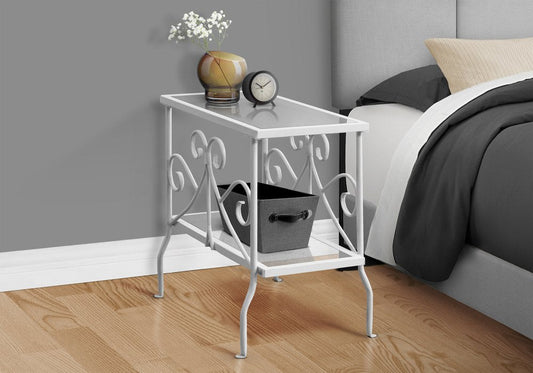 22" Clear And White Glass And Iron End Table With Shelf