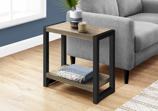 22" Taupe And Black Wood And Iron Frame End Table With Shelf