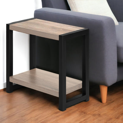 22" Black And Deep Taupe End Table With Shelf