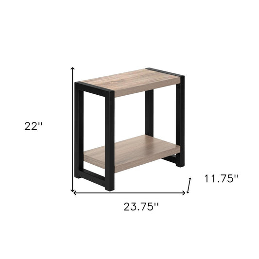 22" Taupe And Black Wood And Iron Frame End Table With Shelf