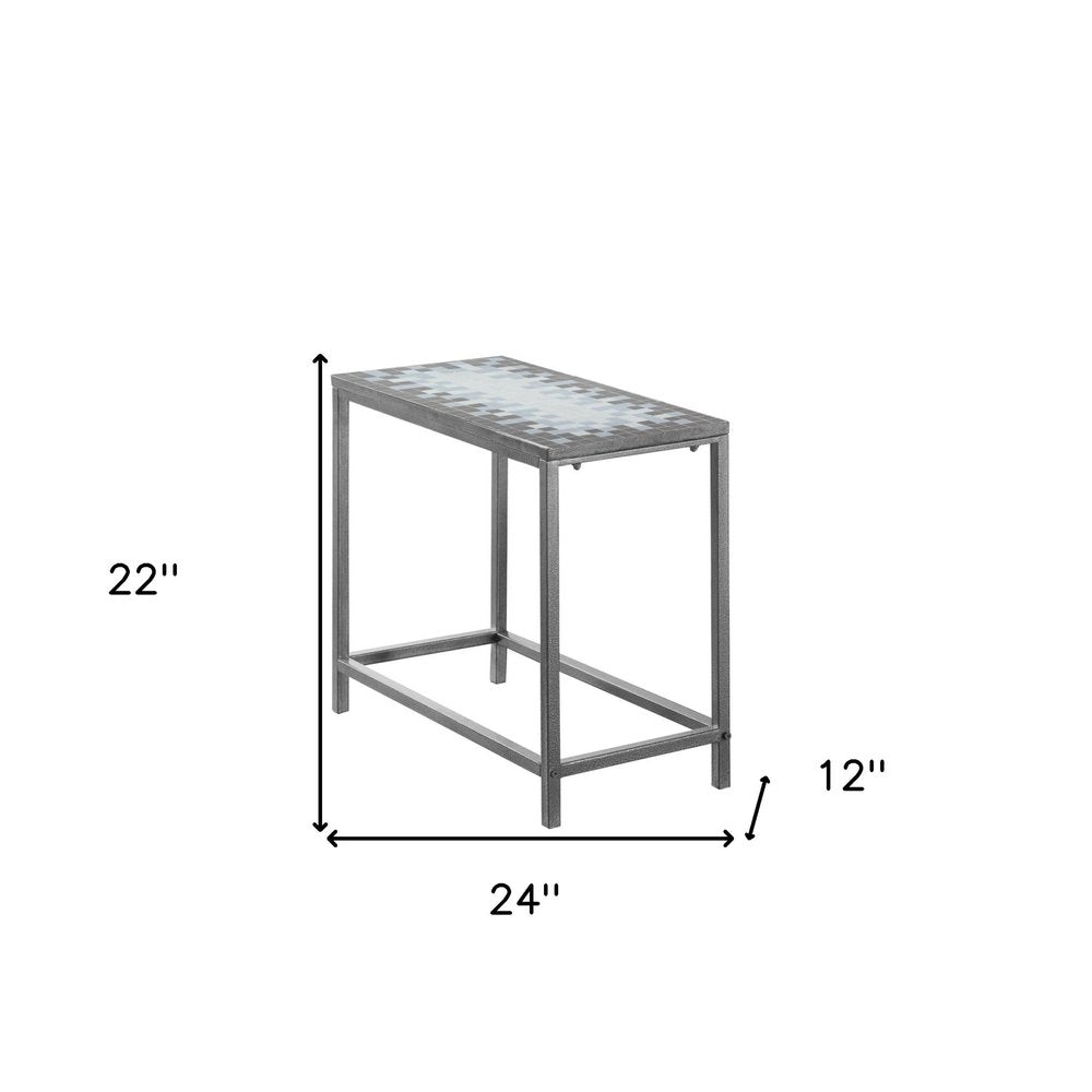 22" Gray And White Tile End Table HomeRoots