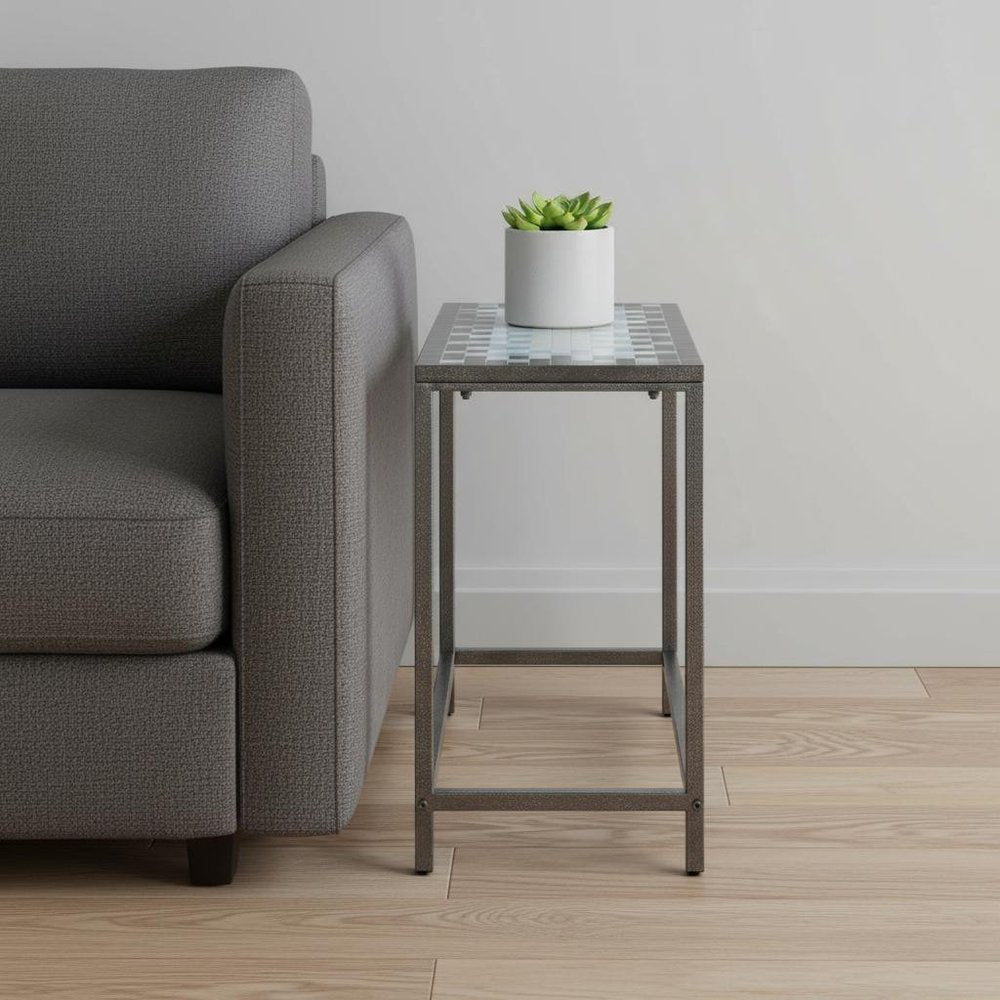22" Gray And White Tile End Table — view 9