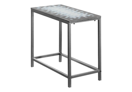 22" Gray And White Tile End Table