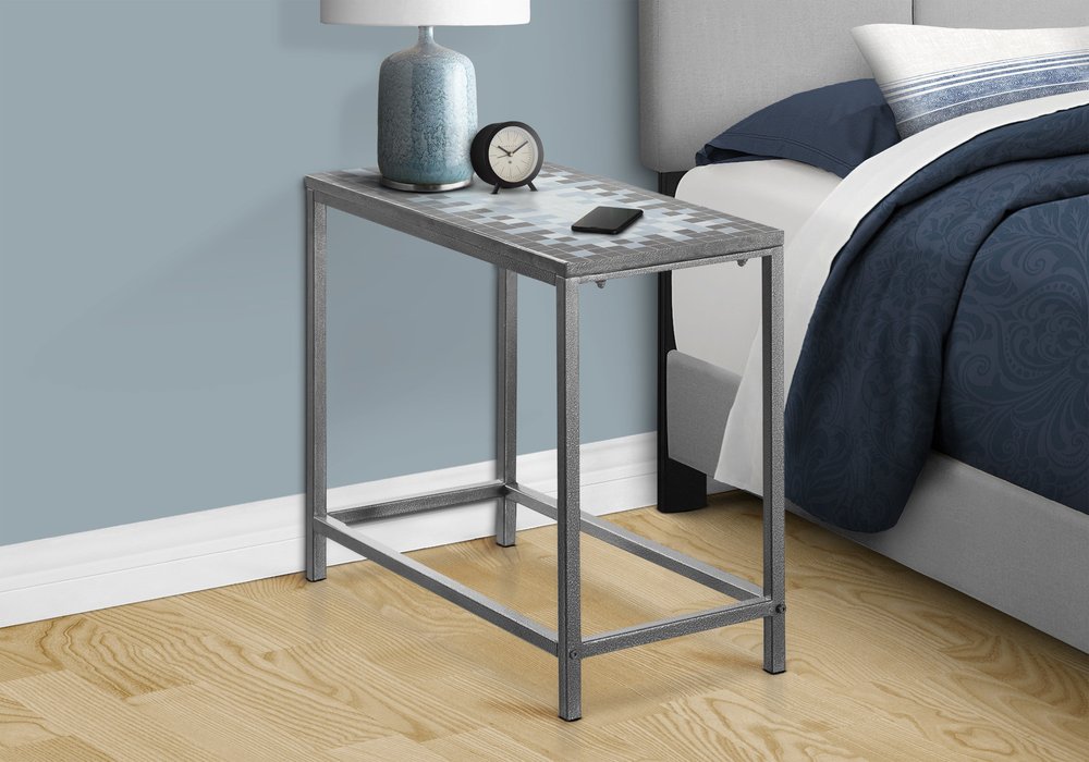 22" Gray And White Tile End Table — view 4