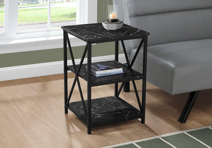 26" Black Square End Table With Two Shelves - FurniFindUSA